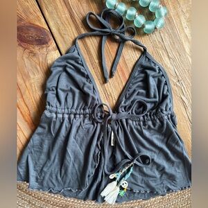 Women's Charcoal Halter Tank Top with Tie Detail